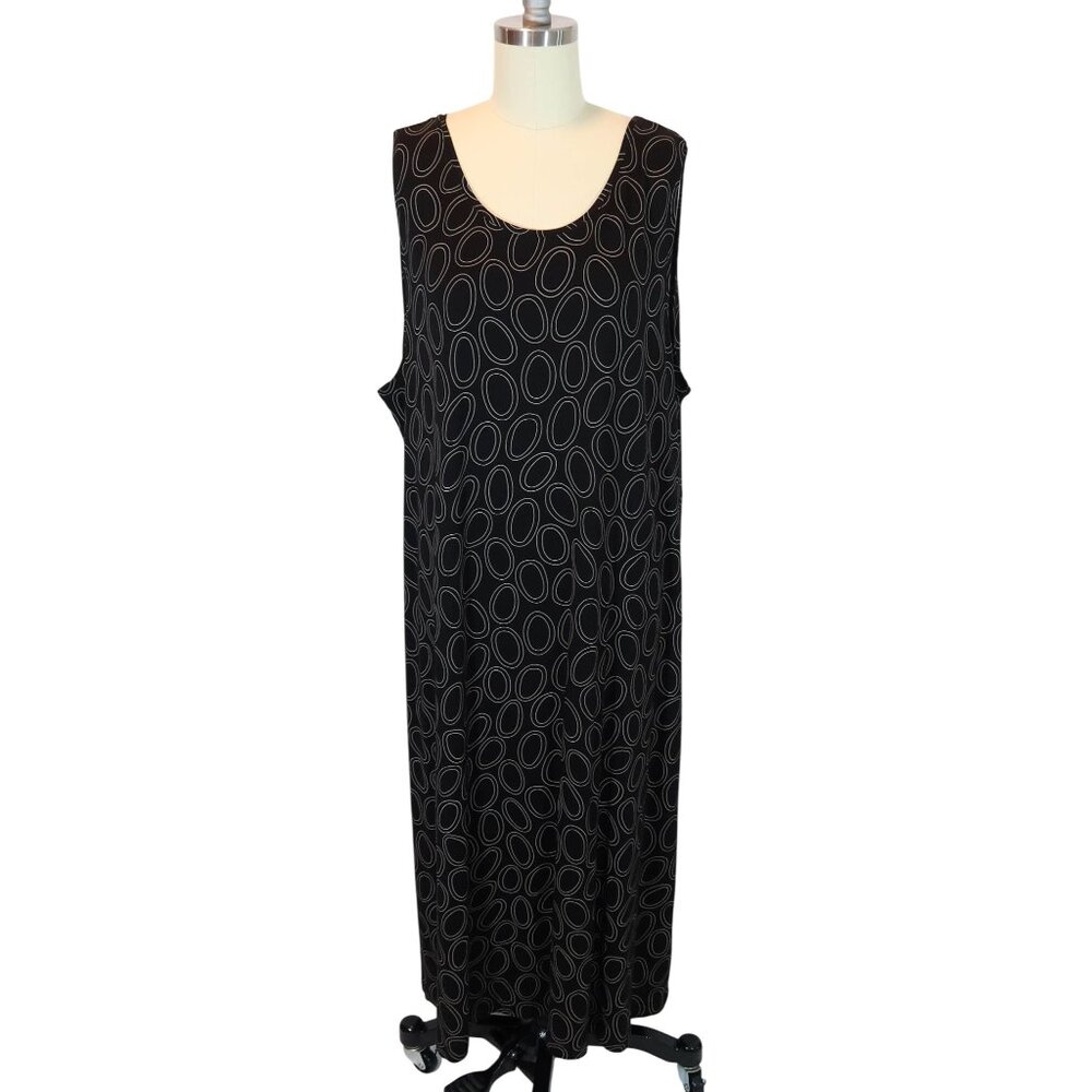 GUDRUN SJODEN Geometric Print Relaxed Sleeveless Maxi Dress XXL Tencel Black
